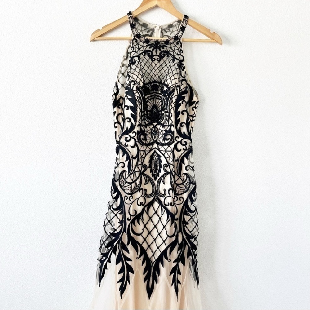 Nina Canacci Beaded Sequin Mermaid Gown Dress in Cream Black - Picture 3 of 12